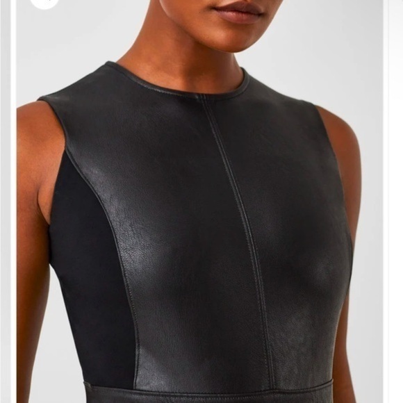 SPANX Plus Size Black Faux Leather Mixed Media Leather Like Combo Sheath Dress - Picture 8 of 15